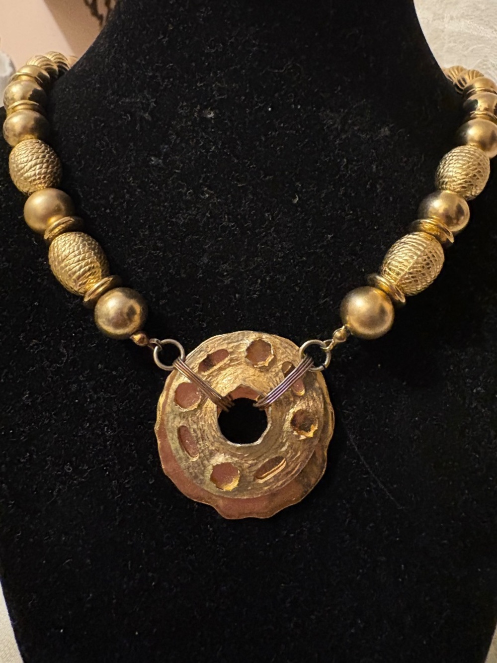 Vintage cosmetic jewelry-medal gold color necklace